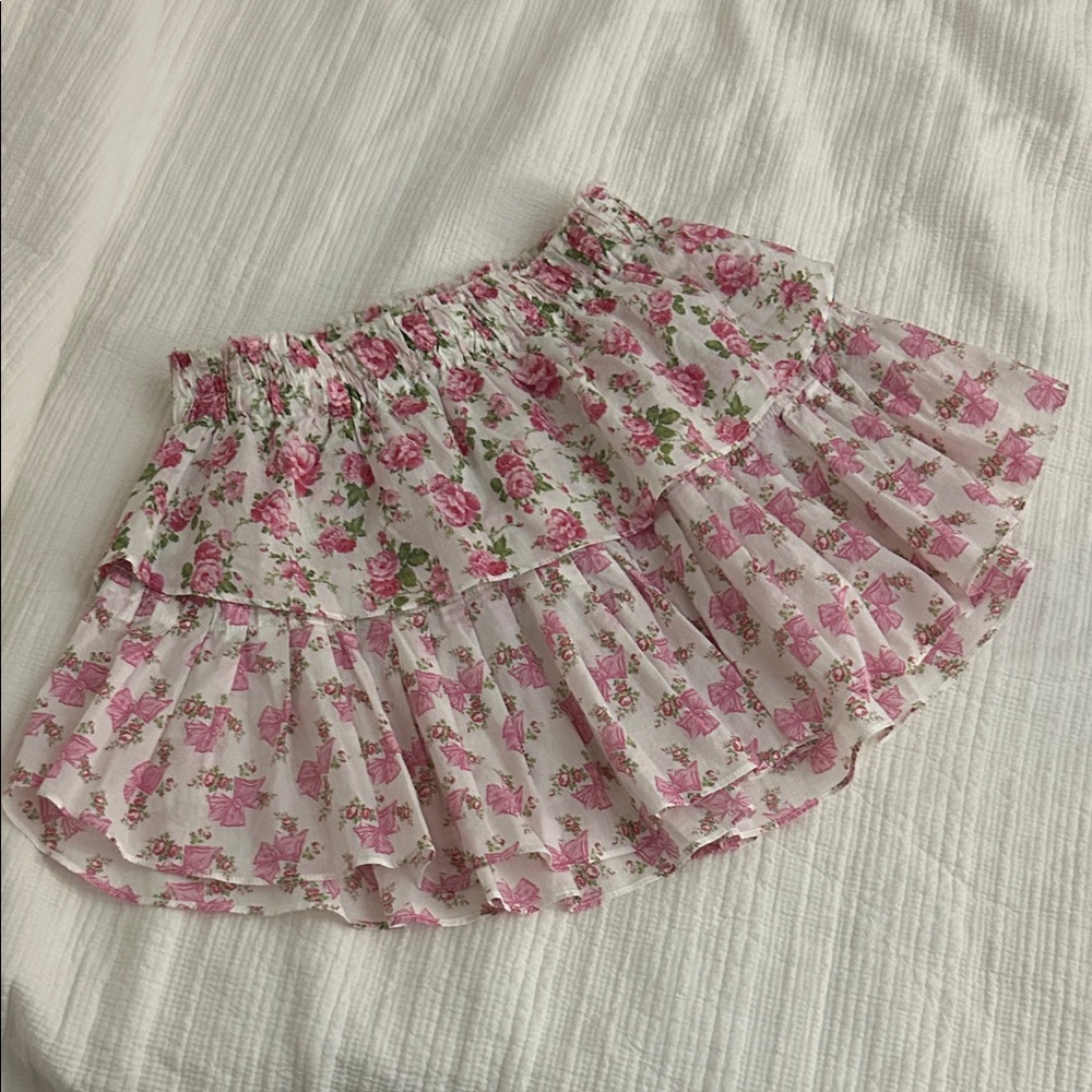 LoveShackFancy Pink Floral Mini Skirt